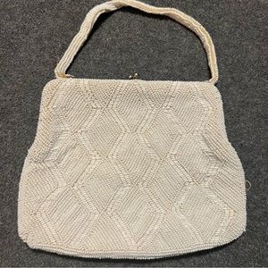 50s Beaded Handbag Hinged Vintage Walborg Cream White Clutch Retro Trad Easter